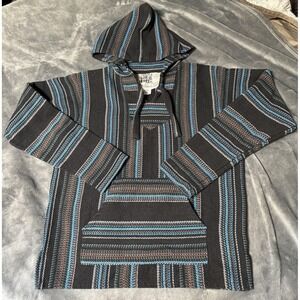 Senor Lopez Hoodie Mens Medium Black Baja Striped Pullover Drug Rug Mexico